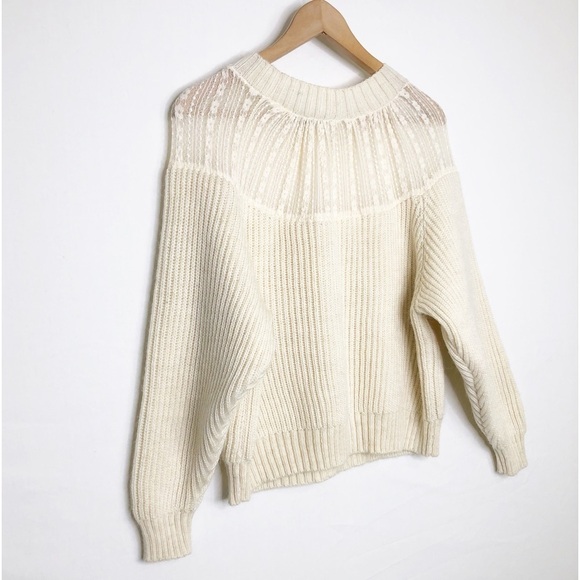 Zara cream chunky ribbed lace detail Alpaca blend crewneck sweater - Picture 7 of 12